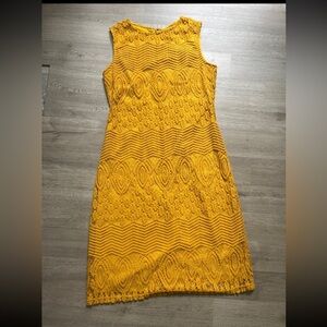 Sharagano Mustard Crochet Overlay Dress (10)